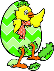 cartoon chick breaking out of easter egg