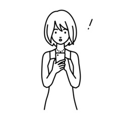 立ってスマートフォンを操作して何かに気づいて驚いたドレスの女性