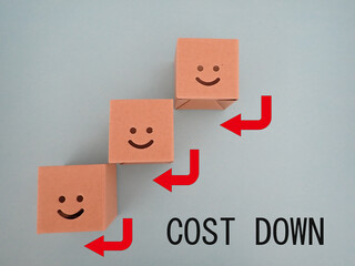 コストダウンCOST DOWNの単語と下向きの矢印