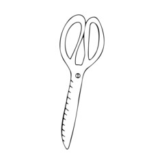 Garden tool doodle icon, shovel, rake, scissors
