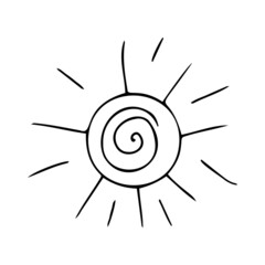 Doodle sun icon, curl, cute, sunny
