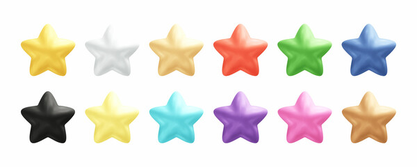 Realistic colorful star icons 3d vector illustration