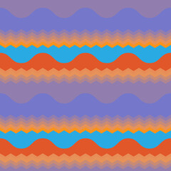 Abstract geometric wavy seamless pattern. Psychedelic colorful waves of violet, blue and orange