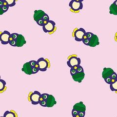 Seamless Pattern with Penguin on Pink Background.
