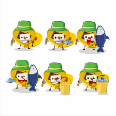 A fisherman yellow love open gift box cartoon picture catch a big fish