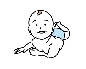 うつ伏せでこちらを見上げる赤ちゃん