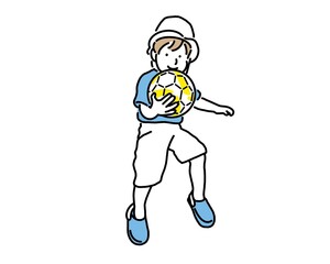 サッカーボールを大事に抱える男の子