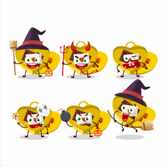 Obraz premium Halloween expression emoticons with cartoon character of yellow love open gift box