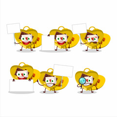Yellow love open gift box cartoon character bring information board