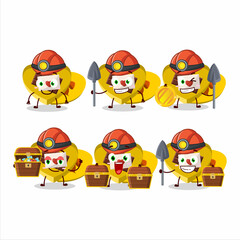 miners yellow love open gift box cute mascot character wearing helmet