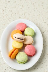 Colorful Mini macaroon on White Plate