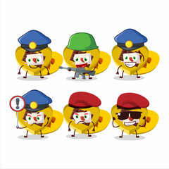 A dedicated Police officer of yellow love open gift box mascot design style
