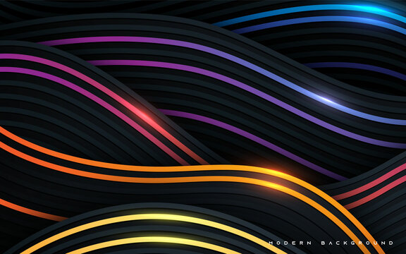 Black abstract modern background wavy colorful line dimension