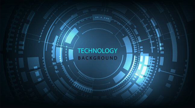 Graphic of futuristic digital technology background.Wide dark blue background with various technological elements. Hi-tech computer digital technology concept.Vector illustration.EPS 10