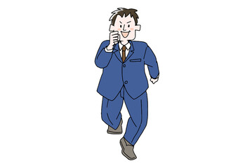 こちらに向かって走ってくるビジネスマン　コミカルな手書きの人物　ベクター、線画にシンプルな色つけ　