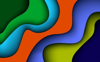 Purple, orange, yellow, greean and blue fluid color background. Dynamic textured geometric element. Modern gradient light. epa10 vector
