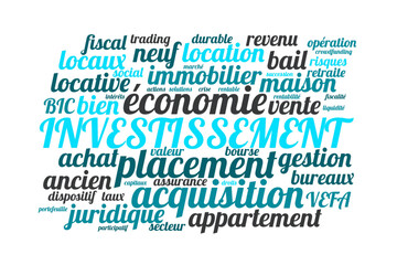 Illustration Investissement en nuage de mots avec un fond transparent