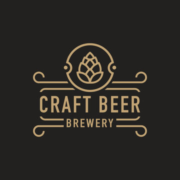 Vintage Emblem Brewery Beer House Label with Craft Beer Logo Beer House, Bar, Pub, Brewing Company, Brewery, Tavern Symbol Inspiration