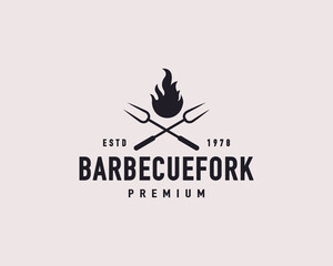 Vintage Retro Label Badge Emblem Barbecue Fork BBQ Fire Flame Hipster Logo Inspiration