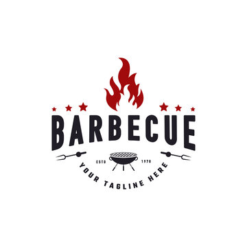 Vintage Retro Label Badge Emblem Barbecue Food and Grill Logo Inspiration