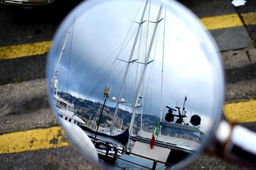 Genova Italy: Mirror reflection of harbor