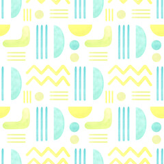 Watercolor seamless pattern with geometric shapes. Beautiful, juicy, summer colors. Perfect for your design, textiles, packaging and more.