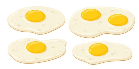 Cartoon fried eggs, omelet - vector illustration set. Organic farm product isolated on white background