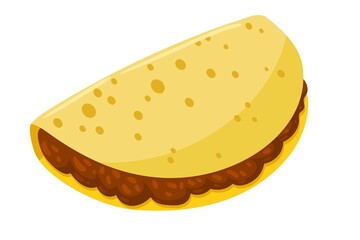Cartoon Tacos with meat with vegetables vector illustration Mexican traditional food. Isolated on white background