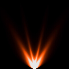 abstract light orange spotlight warm ray light effect overlay realistic falling snowflakes pattern on black.