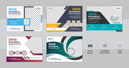 Corporate horizontal business conference flyer template bundle. Corporate Business Flyer poster pamphlet brochure cover design layout with graphic elements.