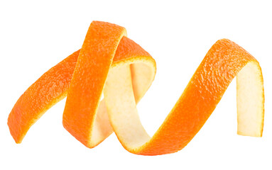 Single orange peel on a white background. Vitamin C, beauty health skin concept.