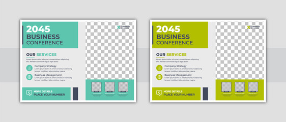 Corporate horizontal business conference flyer design. Corporate Business Flyer poster pamphlet brochure cover design layout with graphic elements. two colors scheme.