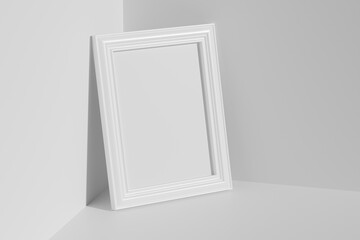 Rectangular photo frame on floor in corner diagonal top view