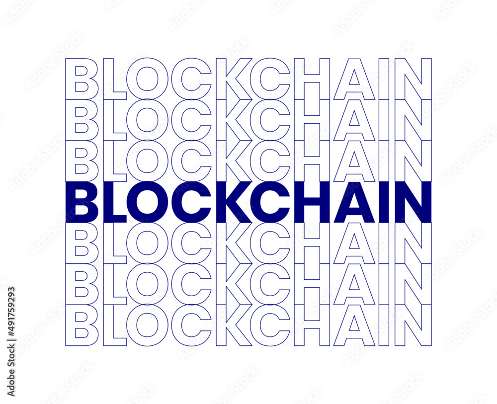 Fototapete Modern blockchain solid and outline text composition background banner vector design. Blockchain technology art template.