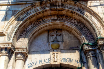 Entrance gate to the church at the Birth Place of Virgin Mary in Jerusalem, Israel.