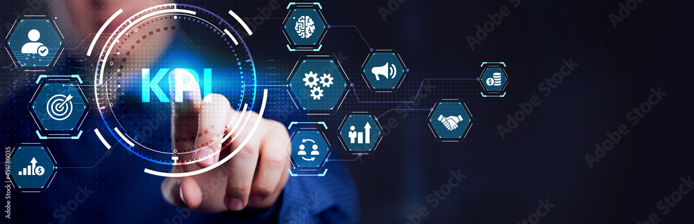 Poster kpi key performance indicator for business concept. business, technology, internet and network conce