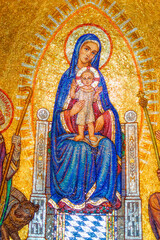 Obraz premium Decorative religious mosaic inside church in Jerusalem, Israel. 