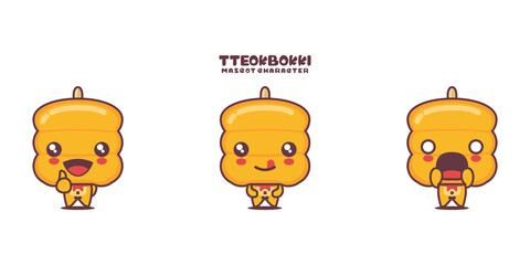 Cute Tteokbokki cartoon illustration, korean traditional food, with different expressions