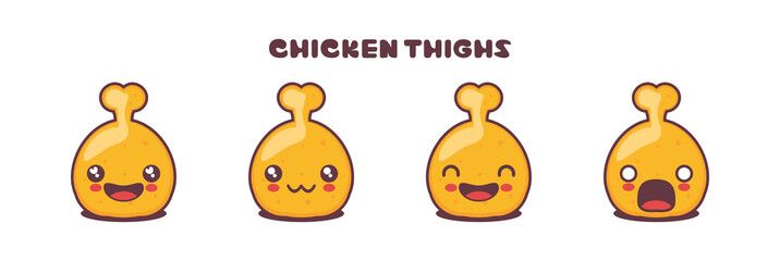 Chicken thighs cartoon illustration, with different facial expressions