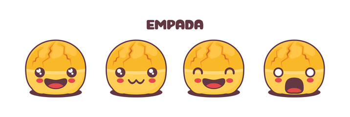 Obraz premium Vector Empada cartoon illustration, Brazilian snacks, with different facial expressions
