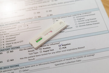 Obraz premium Doctor holding Negative test result coronavirus by using rapid test device for COVID-19 virus, novel coronavirus 2019 found in Wuhan, China