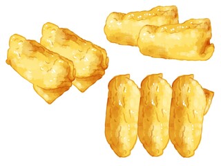 手描き水彩のいなり寿司イラストワンポイントラインセット