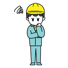 男性　作業　悩み　ヘルメット　工事　イラスト