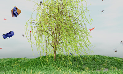 強風をしなやかに受け流すしだれ柳のイメージ  © komta