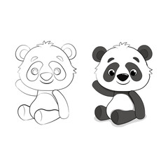 Cute cartoon Panda coloring page for kids. Vector illustration.
