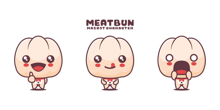 cute Meatbun cartoon vector, with different expressions