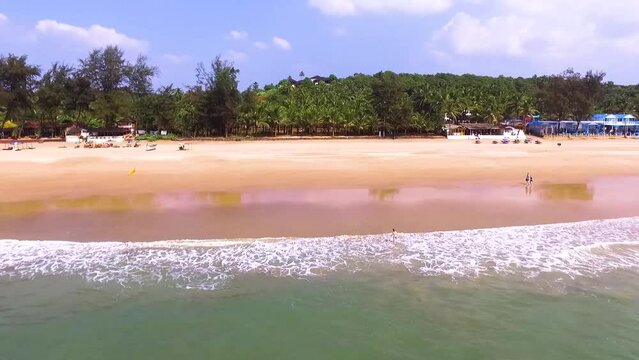 Drone shot view over the beautiful Agonda beach in Goa, India.