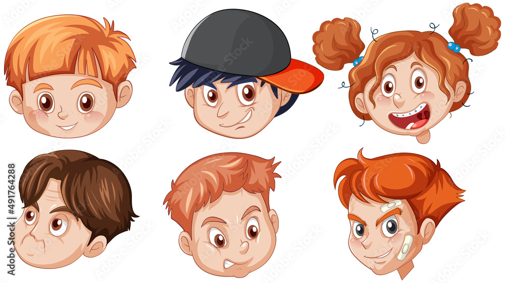 Poster A Set of kid's head emotion on white background