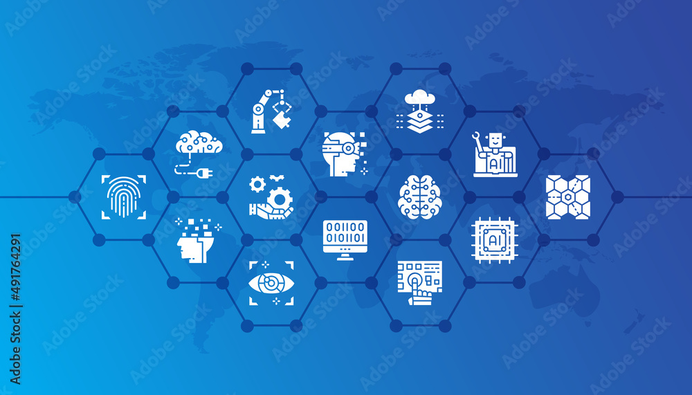 Aufkleber artificial intelligence flat design concept illustration. robotics, chatbot, database, big data for 