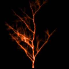 abstract dark orange lighting natural thunder realistic magic overlay bright glowing effect on black.